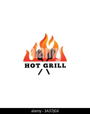 Hot Grill Logo Vector Design, Grilling Logo, Grill Logo Stock Vector