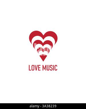 Love Music Logo with heart , red heart music logo, music heart logo vector Stock Vector