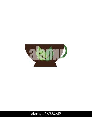 nature tea logo design, leaf tea cup logo, leaf green tea coffee herbal health drink cafe restaurant Stock Vector