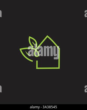 green house outline logo design, Home building logo with leaf Stock Vector