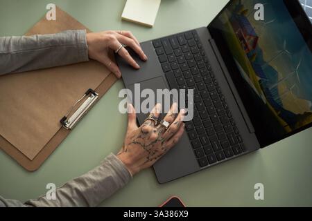 Businesswoman Working Online With Engineering Project Stock Photo