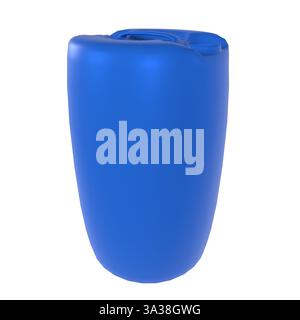 A round blue plastic barrel designed for storage and waste management purposes. Stock Photo