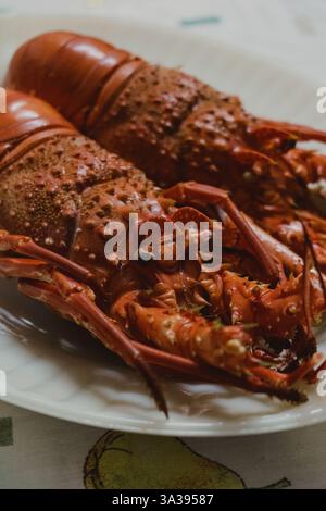 Cooked Lobster Served on a Plate Stock Photo