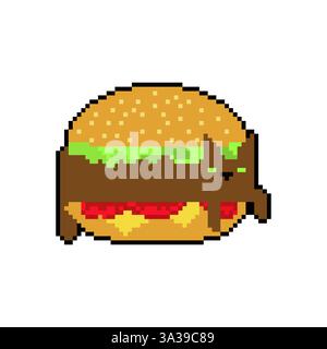 Cat in burger pixel art. 8 bit Pat in burger. Stock Vector