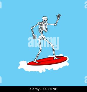Skeleton Surfer. Skeleton on surfboard. Stock Vector