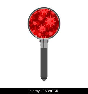 Microbes in magnifying glass. Viruses in magnifying glass Stock Vector