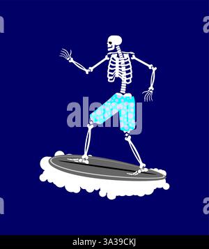 Skeleton Surfer. Skeleton on surfboard. Stock Vector