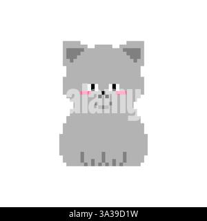 Cute kitten pixel art. 8 bit nice pink pet Stock Vector