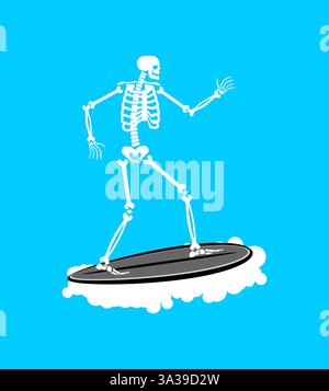 Skeleton Surfer. Skeleton on surfboard. Stock Vector