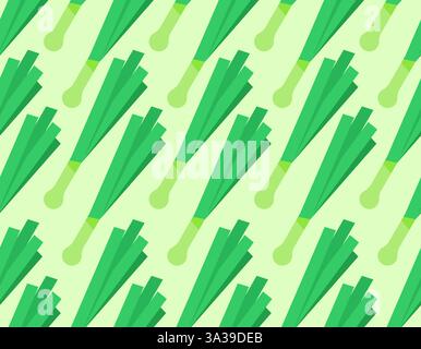 Leek isolated pattern seamless. Fresh vegetable herbaceous plant in cartoon style background Stock Vector