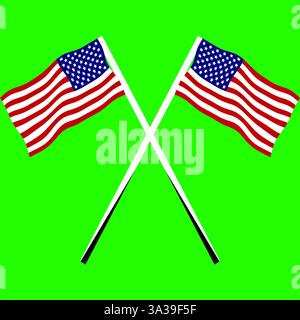 2 USA flags flying on crossed poles. Stock Vector