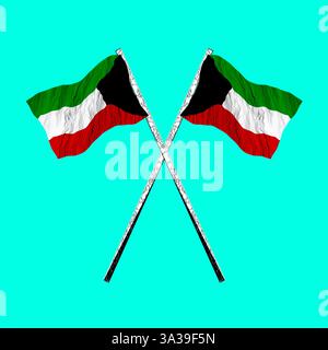 2 Kuwaiti flags flying on crossed poles. Stock Vector