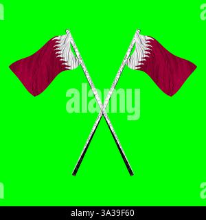 2 Qatari flags flying on crossed poles. Stock Vector