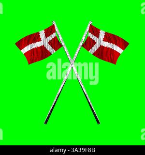 2 Danish flags flying on crossed poles. Stock Vector