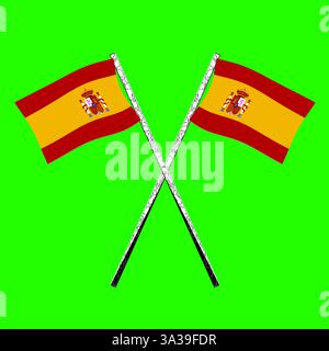 2 Spanish flags flying on crossed poles. Stock Vector