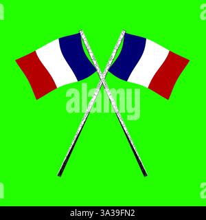 2 French flags flying on crossed poles. Stock Vector