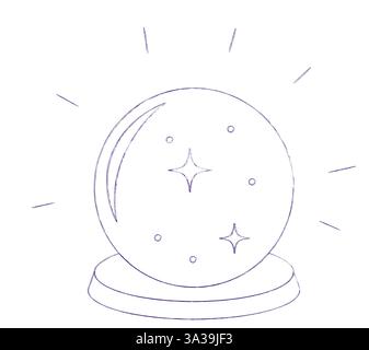 Illustration of a Crystal Ball. Fairytale element in sketch style. Hand drawn vector illustration isolated on white background Stock Vector