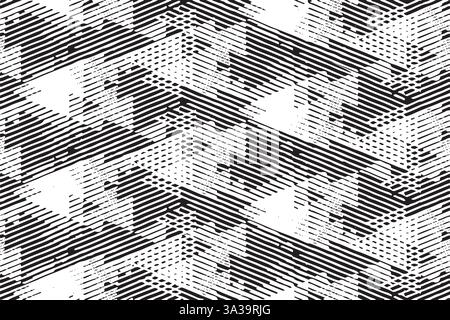 Vector geometric seamless pattern with lines and overlapping triangles in black and white. Stock Vector