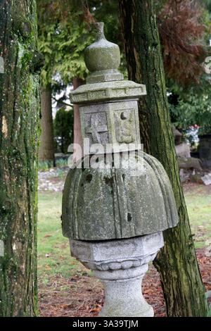 Closeup of Japanese style stone garden sculpture ornament Stock Photo