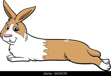Cartoon illustration of lying dwarf rabbit comic animal character Stock Vector