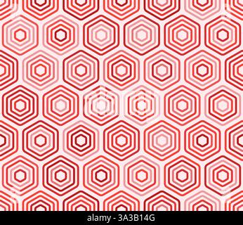 Seamless hexagon pattern. Bold stacked rounded hexagons mosaic cells. Red color tones. Large hexagon shapes. Tileable pattern. Stock Vector