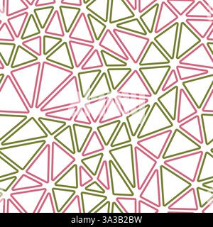 Minimal geometric background. Medium triangles size. Multiple colors style. Rounded triangles outlined. Repeatable pattern. Rosewood Olive Blend. Stock Vector
