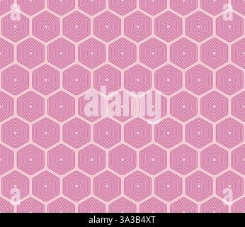 Hexagon geometric shapes background. Medium Red-Violet color on matching background. Rounded stacked hexagons mosaic pattern. Hexagonal cells. Stock Vector