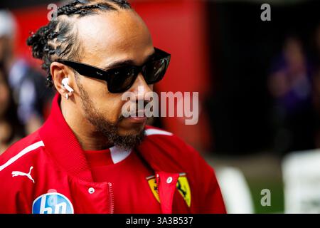 Ferrari driver Lewis Hamilton arriving at the Monza circuit, ahead of ...