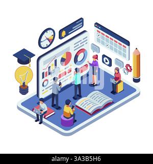 Isometric Students Brainstorming for Collaborative Learning and Project Sharing. Collaborative Learning Concept Stock Vector