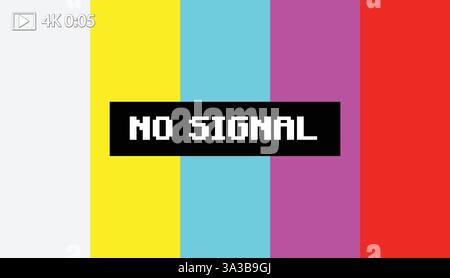 Vector illustration of a classic 'No Signal' TV screen with vibrant color bars and pixelated text Stock Vector