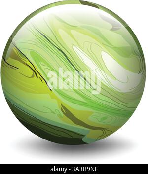 A glossy green sphere with abstract swirling designs Stock Vector