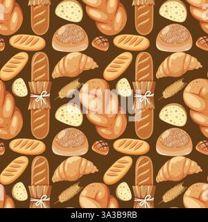 Various breads arranged in a seamless vector pattern Stock Vector