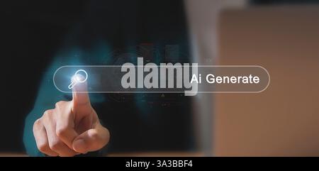 Man uses AI software to create images with interface AI Image Generator Ideas Artificial Intelligence Image Content Generator Stock Photo