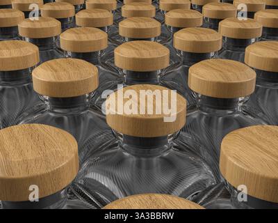 Backround formet by glass bottles. 3d illustration. Stock Photo