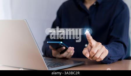 Searching the internet with a search bar working on a smartphone, internet network concept. Stock Photo