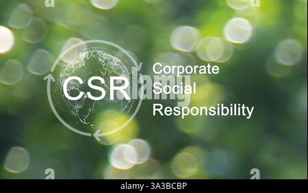CSR social and corporate responsibility on green corporate nature background Stock Photo