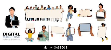Digital Marketing business concept hand drawn art Stock Vector