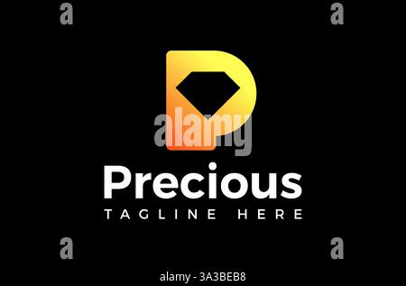 Letter P Precious Logo Design, Luxurious Gold and Diamond Stone Logo, Gems Ornament Modern Jewelry Logo Power Gems Logo Vector Icon Symbol illustrate Stock Vector