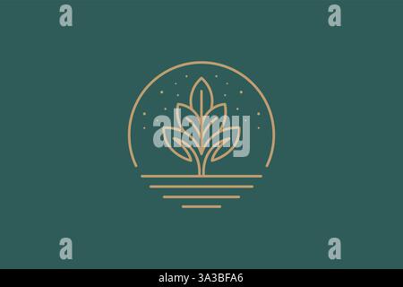Botanical Plant Logo with Circular Design Elements Elegance Concept Stock Vector