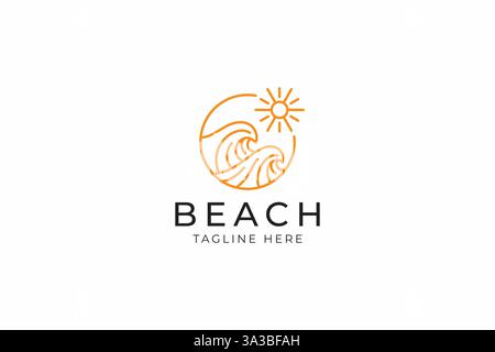 Serene Minimalist Beach Logo Featuring Waves and Sun Elements Stock Vector