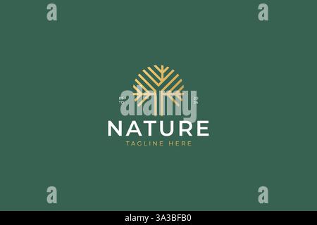 Nature Tree Logo Oak Wood Abstract Illustration Concept Luxury Linear Stock Vector