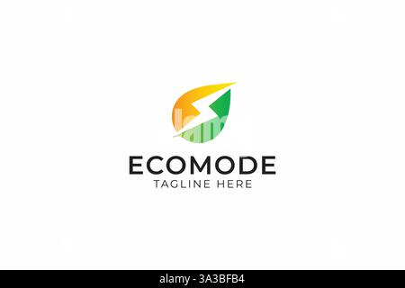 Eco Friendly Energy Mode Logo with Leaf and Lightning Bolt Stock Vector