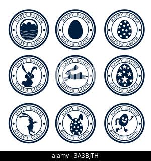 Easter postal stamps icon set Stock Vector