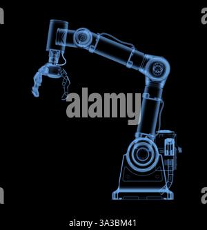 3d rendering x-ray or transparent ai robotic gripper arm isolated on black Stock Photo