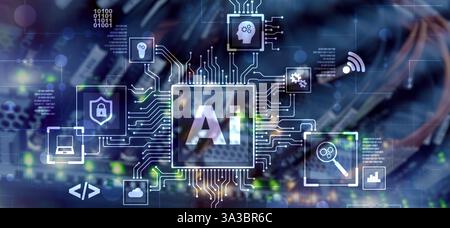 Artificial Intelligence Processor Concept. Abstract server background. Stock Photo