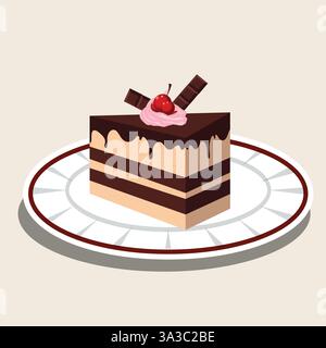 Decadent Chocolate Delight, illustration features a rich and creamy slice of chocolate cake Stock Vector