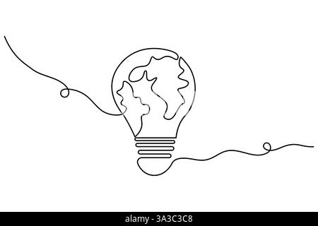 Continuous single line earth hour globe world map outline vector ...