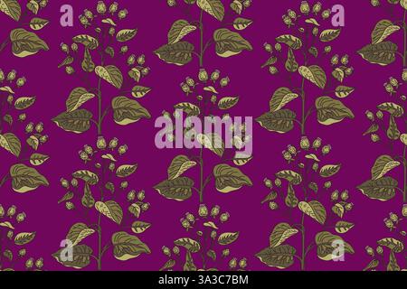 Botanical floral seamless pattern with wildflowers vector illustration. Repeating plant pattern in purple color background. Graphic design for Fashion Stock Vector