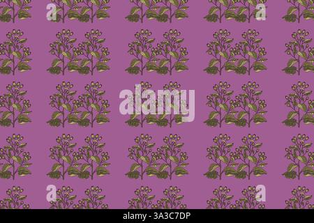 Botanical floral seamless pattern with wildflowers vector illustration. Repeating plant pattern in purple pastel color background. Graphic design for Stock Vector