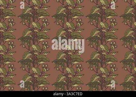 Botanical floral seamless pattern with wildflowers vector illustration. Repeating plant pattern in brown pastel color background. Graphic design for F Stock Vector